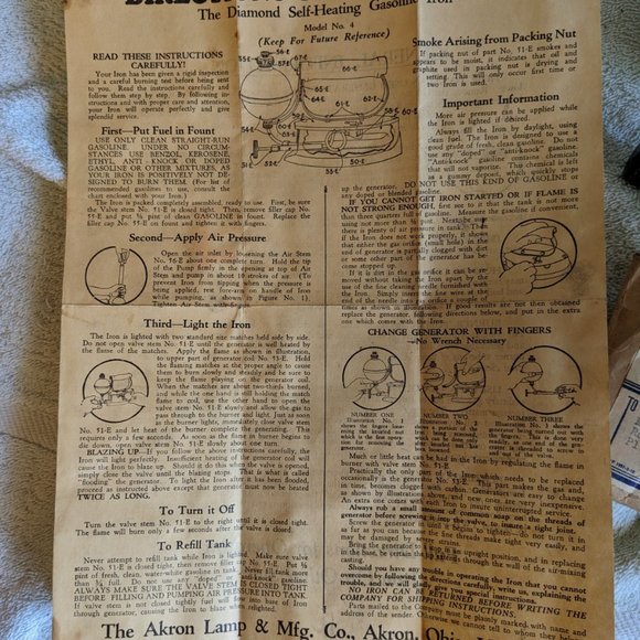 1930 Antique Gas Powered Iron Diamond Akron Lamp Mfg Co with Accessories Rare - Picture 12 of 13